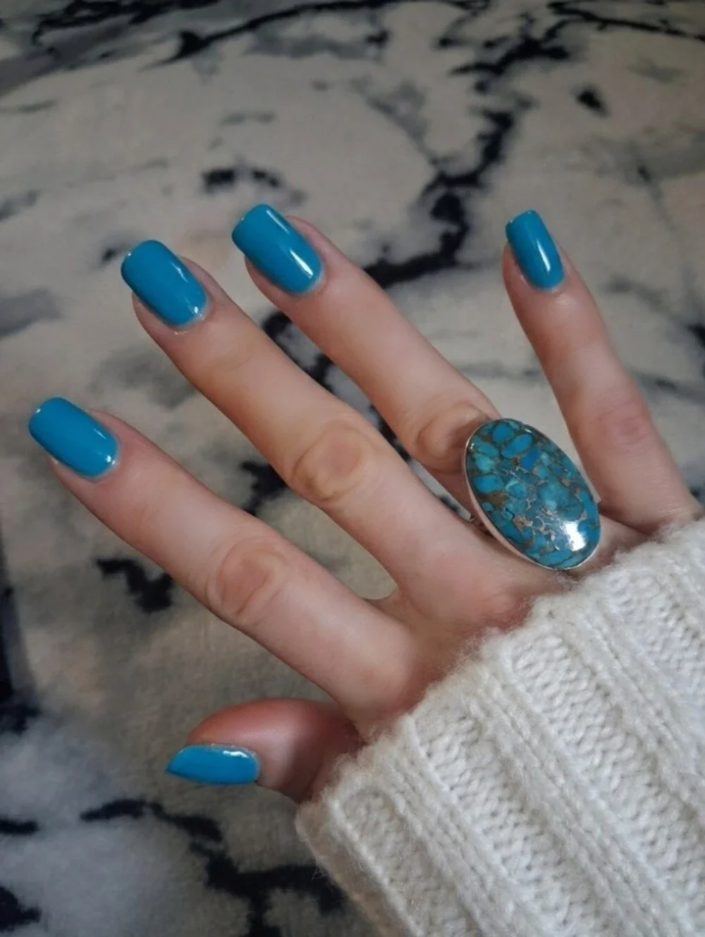 Blue Copper Turquoise Sterling Silver Ring Size 7 Stamped 925 Southwestern Chic